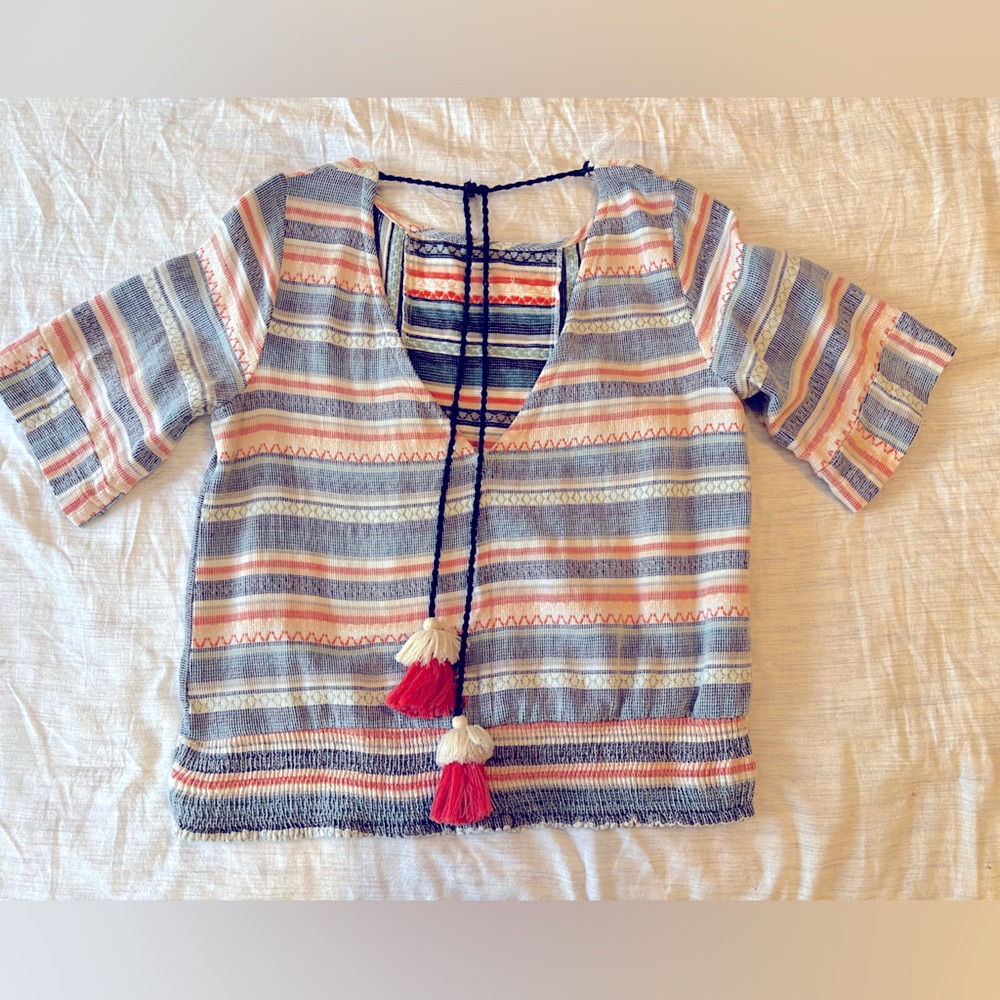 Pink and blue patterned Odell’s top